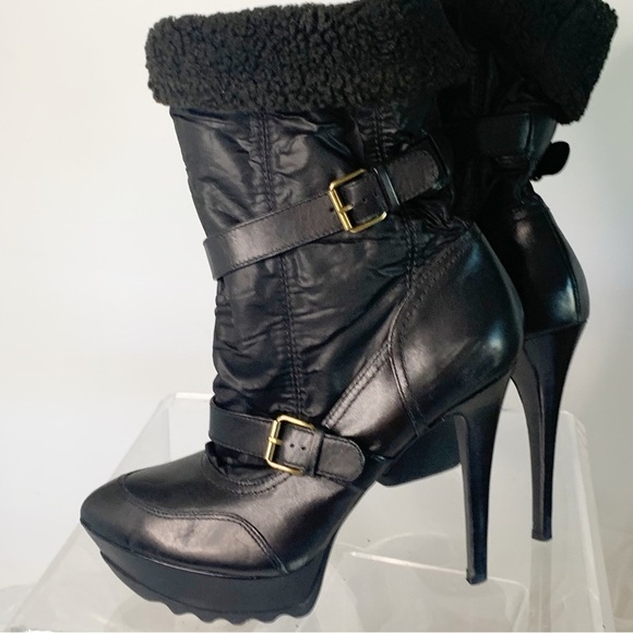 Guess Ankle Buckle Black Biker Style Stiletto Heel Boots Size 8 - Picture 1 of 5